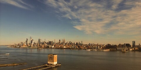 Manhattan, New York skyline from drone. Manhattan over the Hudson river. Manhattan NYC cityscape,...
