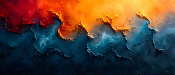 Abstract Painting With Orange and Blue Colors - obrazy, fototapety, plakaty