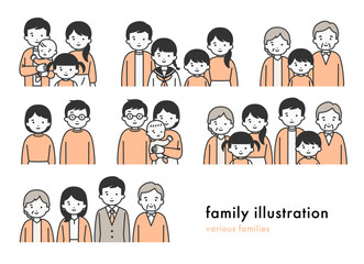 様々な家族、グループの人物イラスト素材