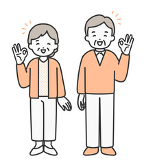 OKサインをするシニア世代の人物イラスト素材