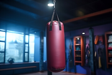 Red Boxing Bag Workout , Punching bag in clean gym, No individuals,fitness sport martial arts room...