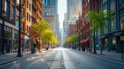 Foto op Canvas Quiet city street bathed in morning sunlight © Artyom