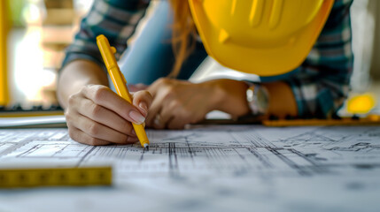 Engineer's Hand Drafting Architectural Plans.
Close-up of an engineer drafting architectural plans with a pencil.