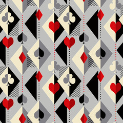 Seamless pattern for card game lovers. Symbols of playing cards on a light gray background. - 727603197