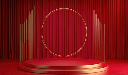 Versatile display: an empty podium, banner, and stand with ample copy space, offering a blank canvas for showcasing products, advertising, presentations, and versatile marketing opportunities.