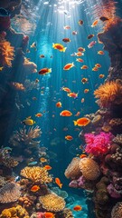 Naklejka na ściany i meble Wonderful fish and coral reef