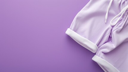 High-quality purple shorts laid out on a solid color background