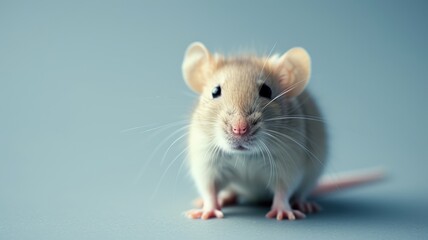 Close-up of a domestic rat with a curious expression and a soft background
