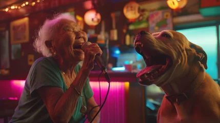 Cercles muraux Magasin de musique karaoke with dog