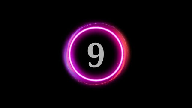 Neon countdown from ten to one, neon numbers glow in ultraviolet light.
