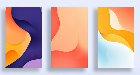 Three vertical banners with a red, yellow, and blue design. Minimal covers set,  creative book cover.