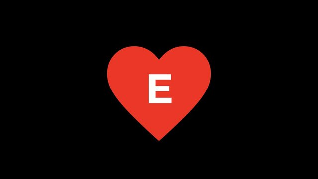 Letter E in Heart Animation with transparent background 