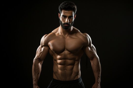 Muscular man showing his physique with powerful stance