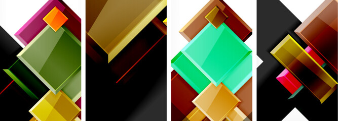 Color glass glossy square composition poster set for wallpaper, business card, cover, poster, banner, brochure, header, website
