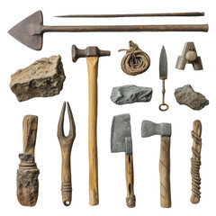 Bronze age tools, transparent background, isolated image, generative AI