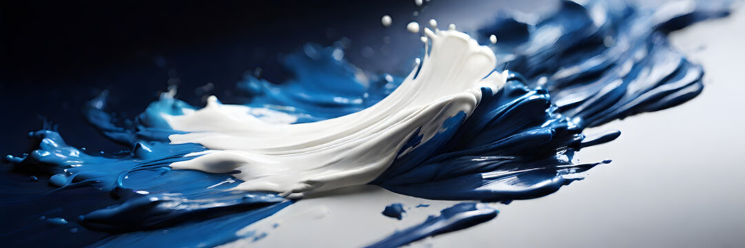 Blue, white oil paint, abstract texture on a white background. 3:1 texture banner and background style.  Suitable for website headers or background images.