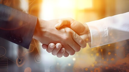 Businessmen handshake for teamwork, successful Business deal partnership concept with dramatic sunlight
