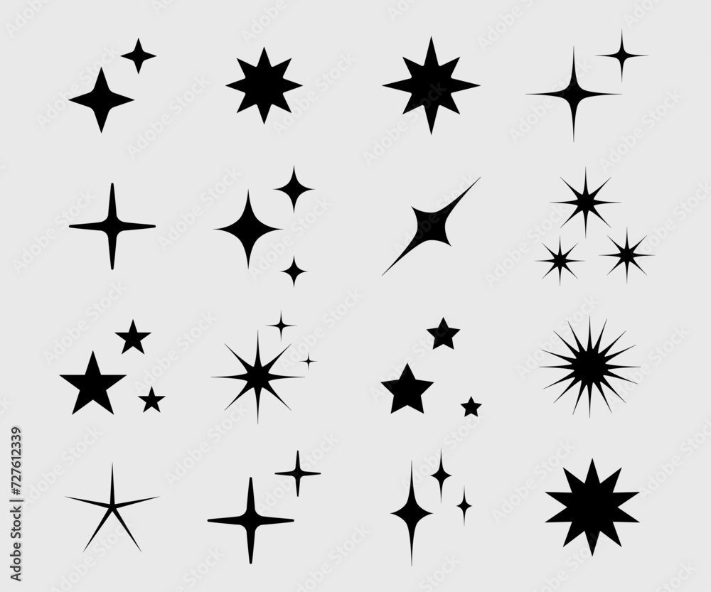 Wall mural sparkle icons set. twinkle stars collection. shine star icons. effect shine, glitter, twinkling and 