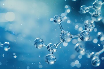 Blue Technology-themed Water Molecule on Light Background with Molecular Structure - Science and Technology Illustration Design 3D Render	