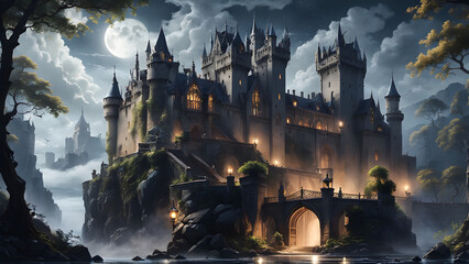 Gothic-style castle with an airy view, emphasizing its mysterious nature Generative Ai