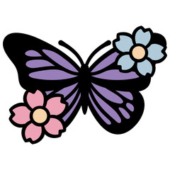 Purple Butterfly with Flowers