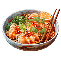 Watercolor Japanese food crab tofu noodles on png background