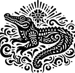 Crocodile in the style of mexican art