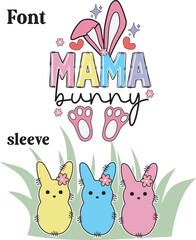 Mama Bunny Retro Trendy Easter Day Her Sleeve T shirt Design