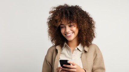 Smiling African American Woman Using Smartphone
