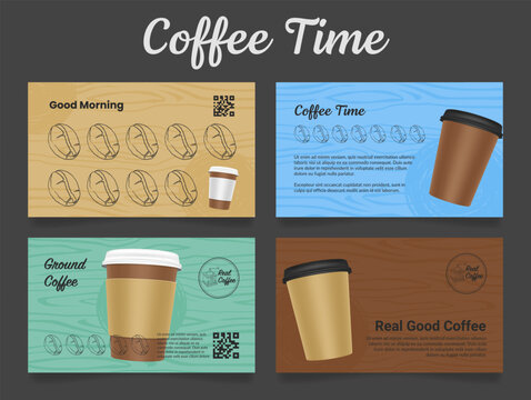 Coffee time loyalty card for sticker collect bonus voucher free design template set vector