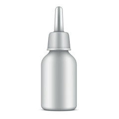 Nasal spray bottle white plastic package with cap nozzle mockup realistic vector illustration