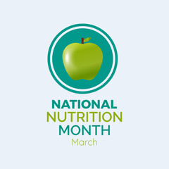 National Nutrition Month Observed every year of March, Wellness Awareness Vector banner, flyer, poster and social medial template design.