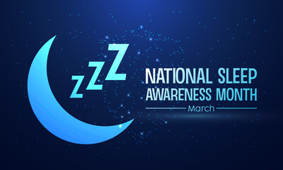 National Sleep Awareness Month Observed every year of March, Mental Health Vector banner, flyer, poster and social medial template design.