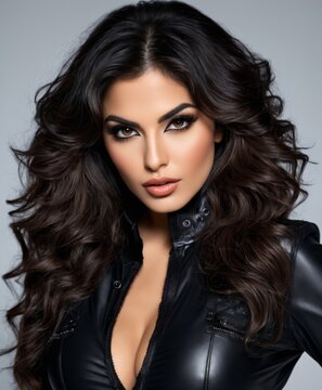 photo of a vivacious Persian Supermodel Striking eyes, voluminous thick wavy hair