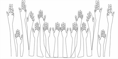 continuous line drawing of hands with many raised to volunteer international human rights day concept vector illustration