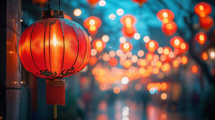 Chinese new year decorations with ancient lunar cycle night lighting background.