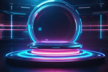 Podium light hologram tech technology background portal circle cyberpunk effect digital. Game element podium hologram light blue hud vector 3d future futuristic data concept neon vr fi abstract cyber