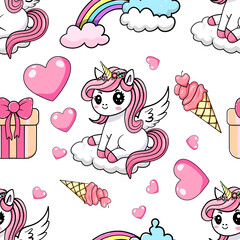 Cute cartoon unicorn, decorative element on pastel background. style for kids Baby Fabric Designs, Wallpaper, Gift Wrapping Paper