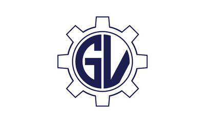 GV initial letter mechanical circle logo design vector template. industrial, engineering, servicing, word mark, letter mark, monogram, construction, business, company, corporate, commercial, geometric