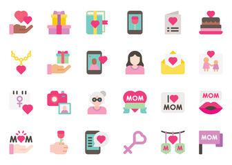 Mother Day icon vector set. Mother Day icon set. Mother Day flat color icon collection
