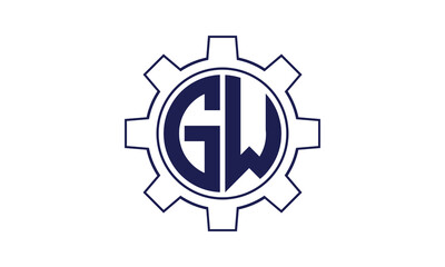 GW initial letter mechanical circle logo design vector template. industrial, engineering, servicing, word mark, letter mark, monogram, construction, business, company, corporate, commercial, geometric