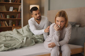 Unhappy couple having crisis and difficulties in relationship