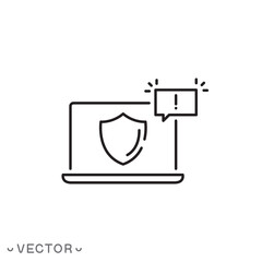 threat detection response icon, cyber security, attack caution cloud, thin line symbol isolated on white background, editable stroke eps 10 vector illustration