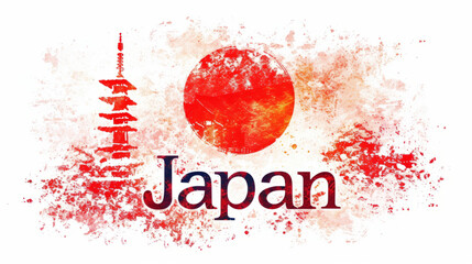 Obraz premium Travel to Japan country illustration background with a mix of Japanese flag colors and architecture of Japan isolated on white backdrop