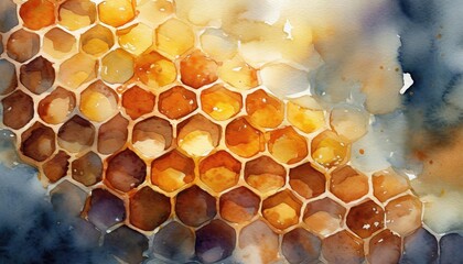 Artistic Glowing Honeycomb Background in Watercolor Style