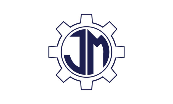 JM initial letter mechanical circle logo design vector template. industrial, engineering, servicing, word mark, letter mark, monogram, construction, business, company, corporate, commercial, geometric