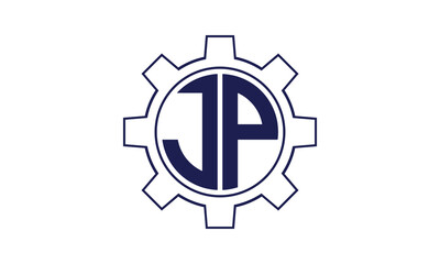 JP initial letter mechanical circle logo design vector template. industrial, engineering, servicing, word mark, letter mark, monogram, construction, business, company, corporate, commercial, geometric