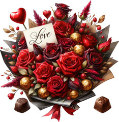 Valentine Rose and Chocolate Bouquet, AI Generative