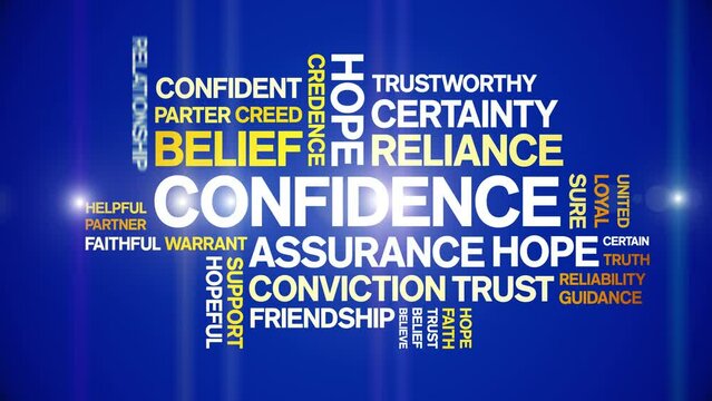 Confidence animated tag word cloud;text design animation kinetic typography seamless loop.