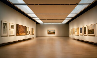 近代美術館の広い部屋。壁には絵が飾られている。アートギャラリー｜A...
